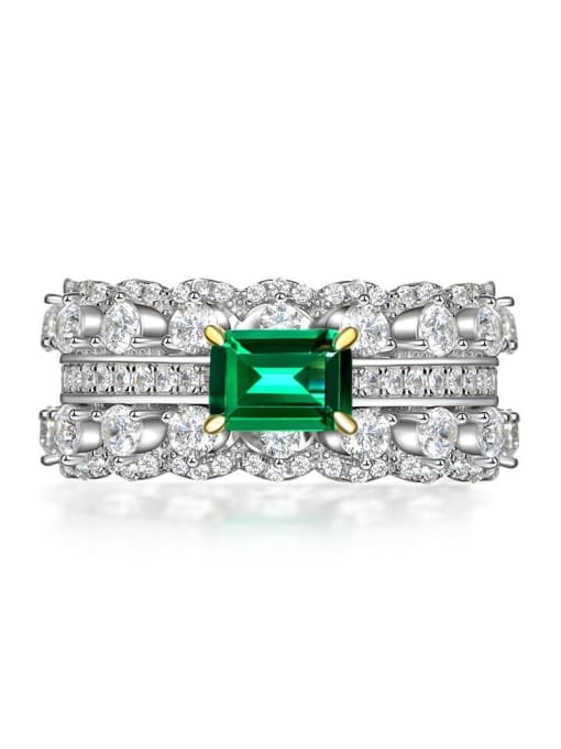 Green [R 1380] 925 Sterling Silver High Carbon Diamond Green Geometric Dainty Band Ring